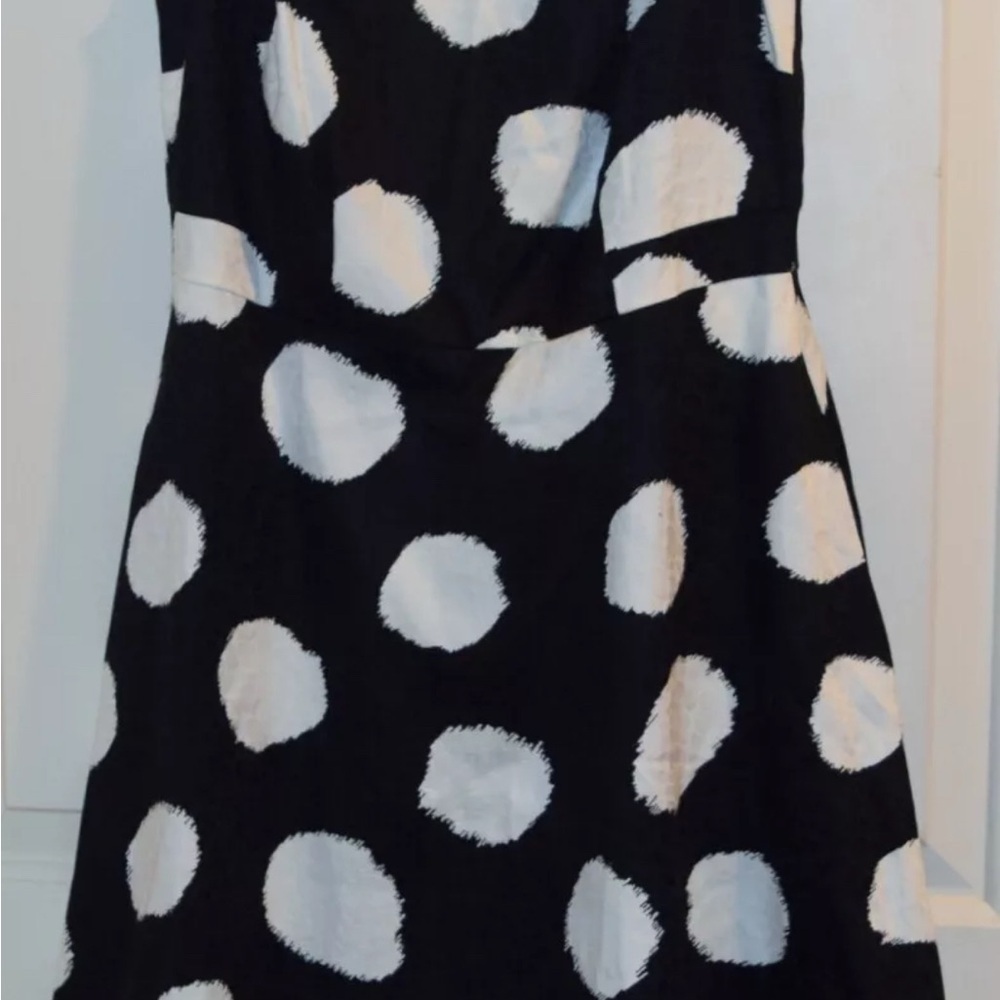 Talbots Black White Big Polka-Dot Sleeveless Fit Flare Career Dress Pockets Sz 2 - Picture 2 of 7